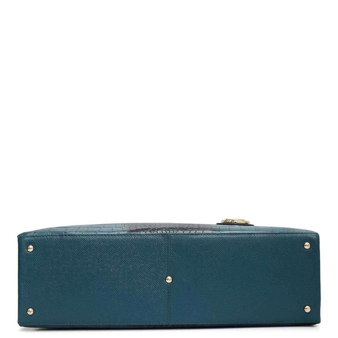 Medium Croco Leather Tote - Teal