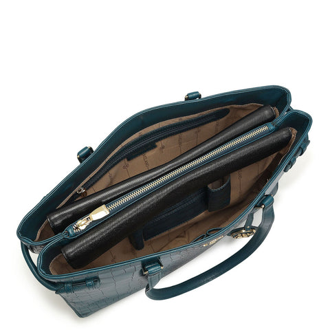 Medium Croco Leather Tote - Teal