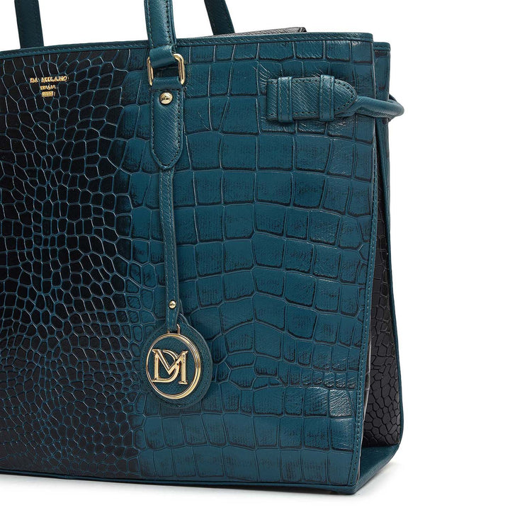 Medium Croco Leather Tote - Teal