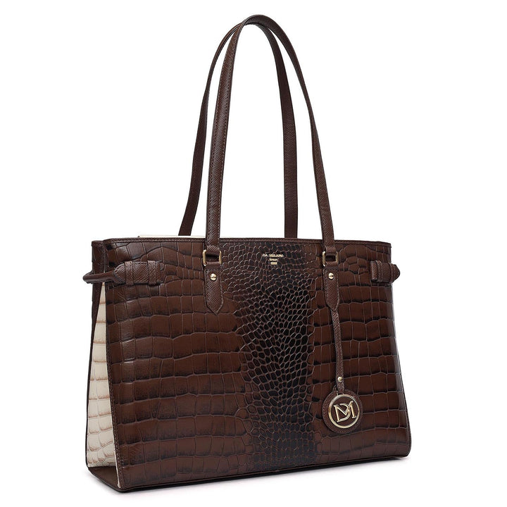 Medium Croco Leather Tote - Walnut