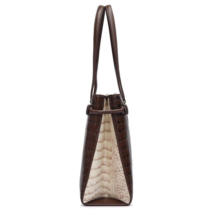 Medium Croco Leather Tote - Walnut