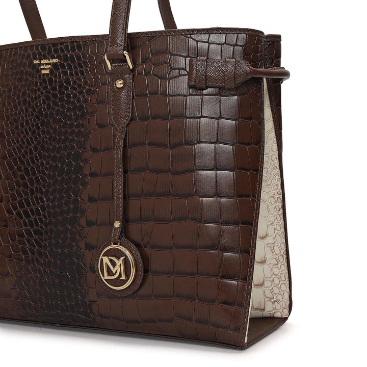 Medium Croco Leather Tote - Walnut