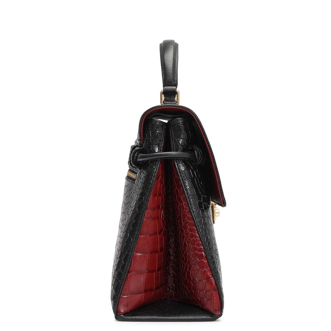 Medium Croco Leather Satchel - Black