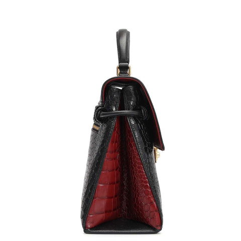 Medium Croco Leather Satchel - Black