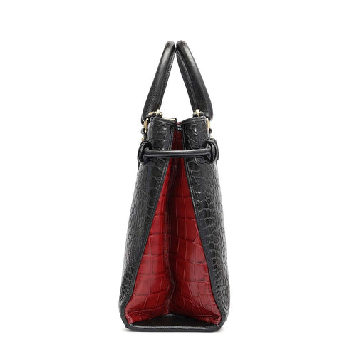 Medium Croco Leather Satchel - Black