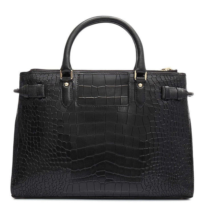 Medium Croco Leather Satchel - Black