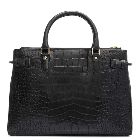 Medium Croco Leather Satchel - Black
