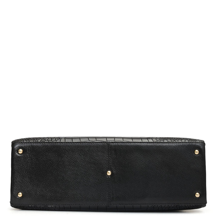 Medium Croco Leather Satchel - Black