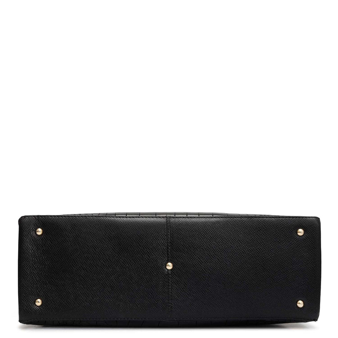 Medium Croco Leather Satchel - Black