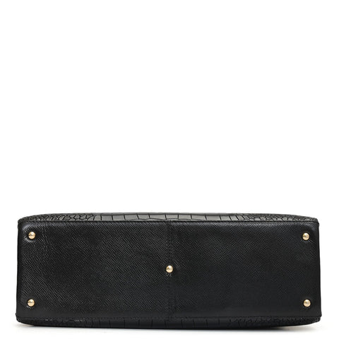 Medium Croco Leather Satchel - Black