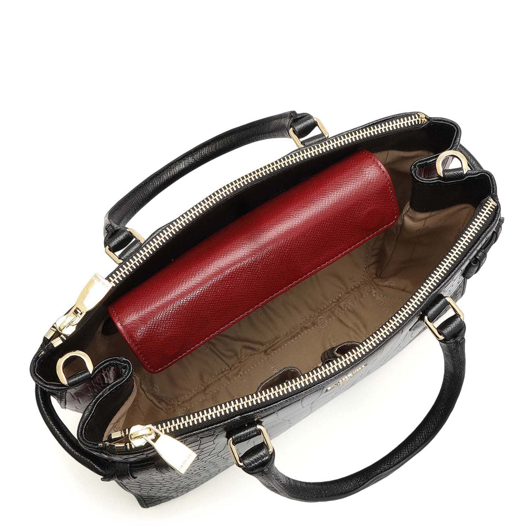 Medium Croco Leather Satchel - Black