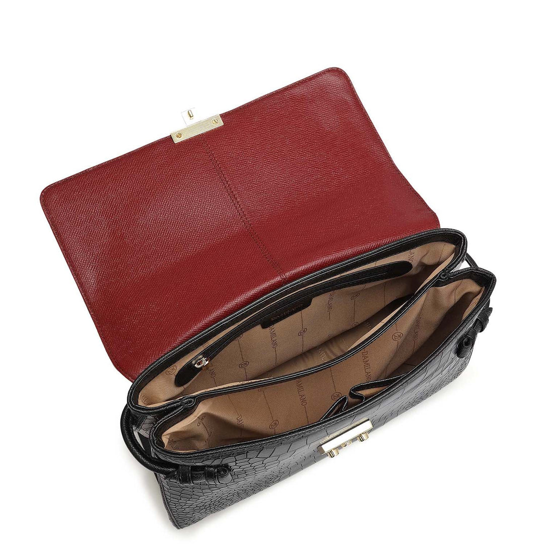 Medium Croco Leather Satchel - Black