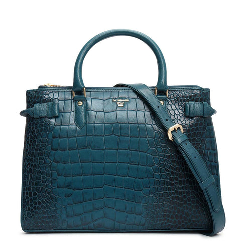Medium Croco Leather Satchel - Teal