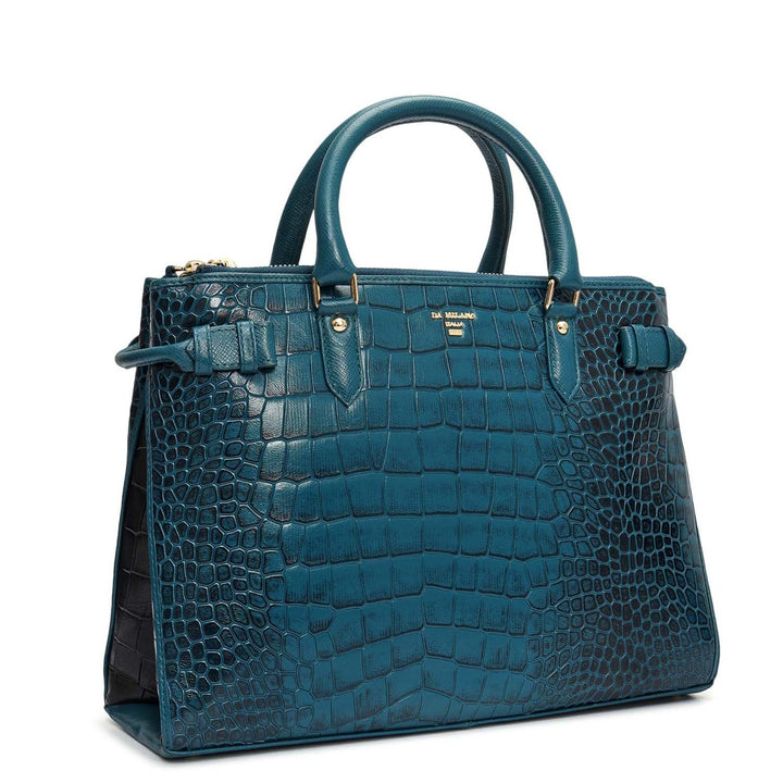 Medium Croco Leather Satchel - Teal