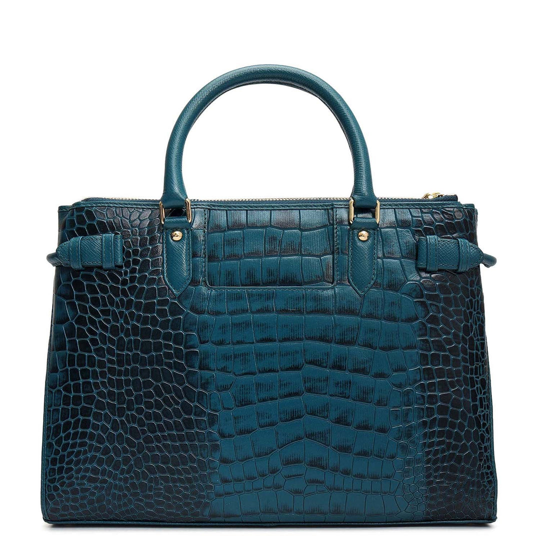 Medium Croco Leather Satchel - Teal