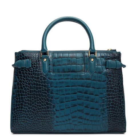 Medium Croco Leather Satchel - Teal