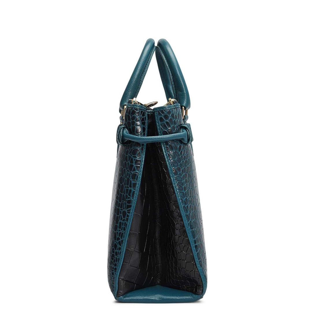 Medium Croco Leather Satchel - Teal