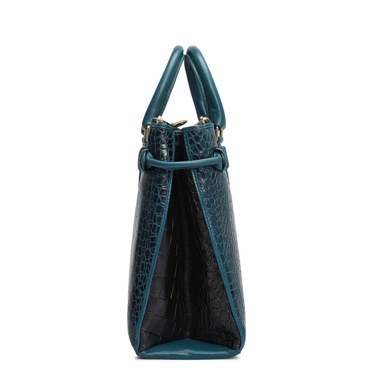Medium Croco Leather Satchel - Teal