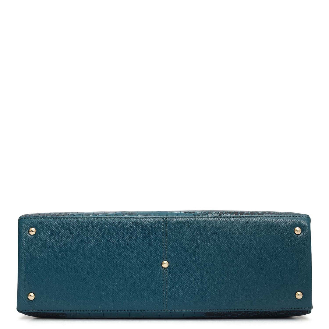 Medium Croco Leather Satchel - Teal