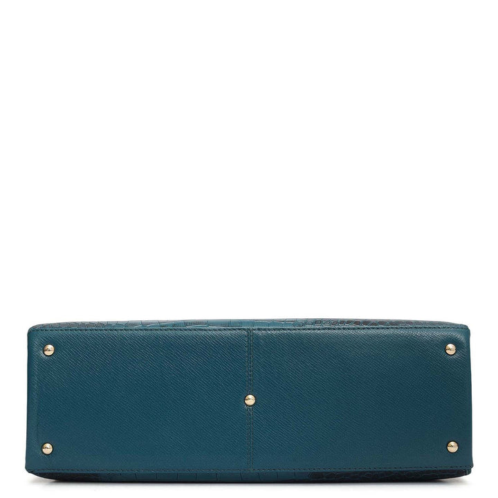 Medium Croco Leather Satchel - Teal
