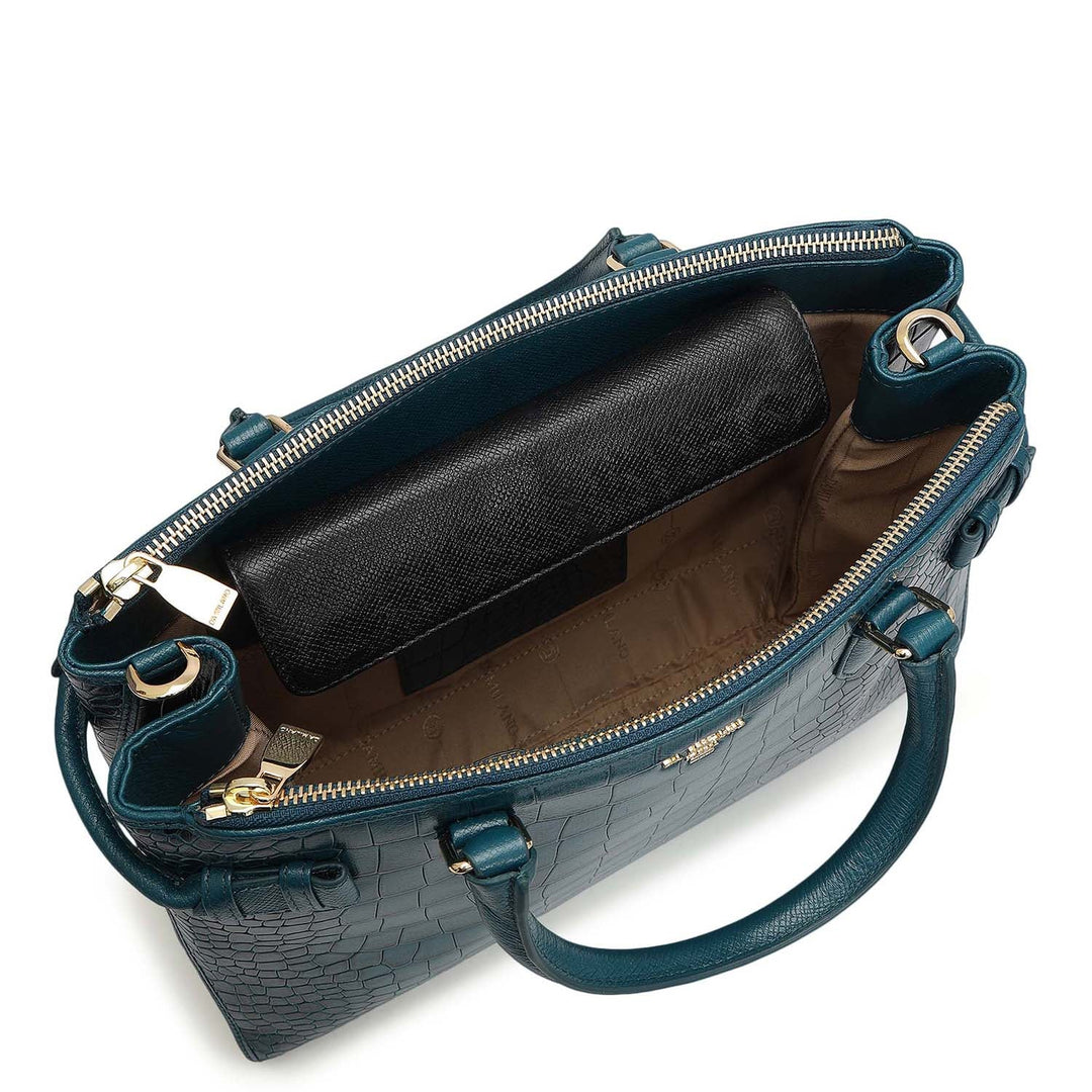Medium Croco Leather Satchel - Teal