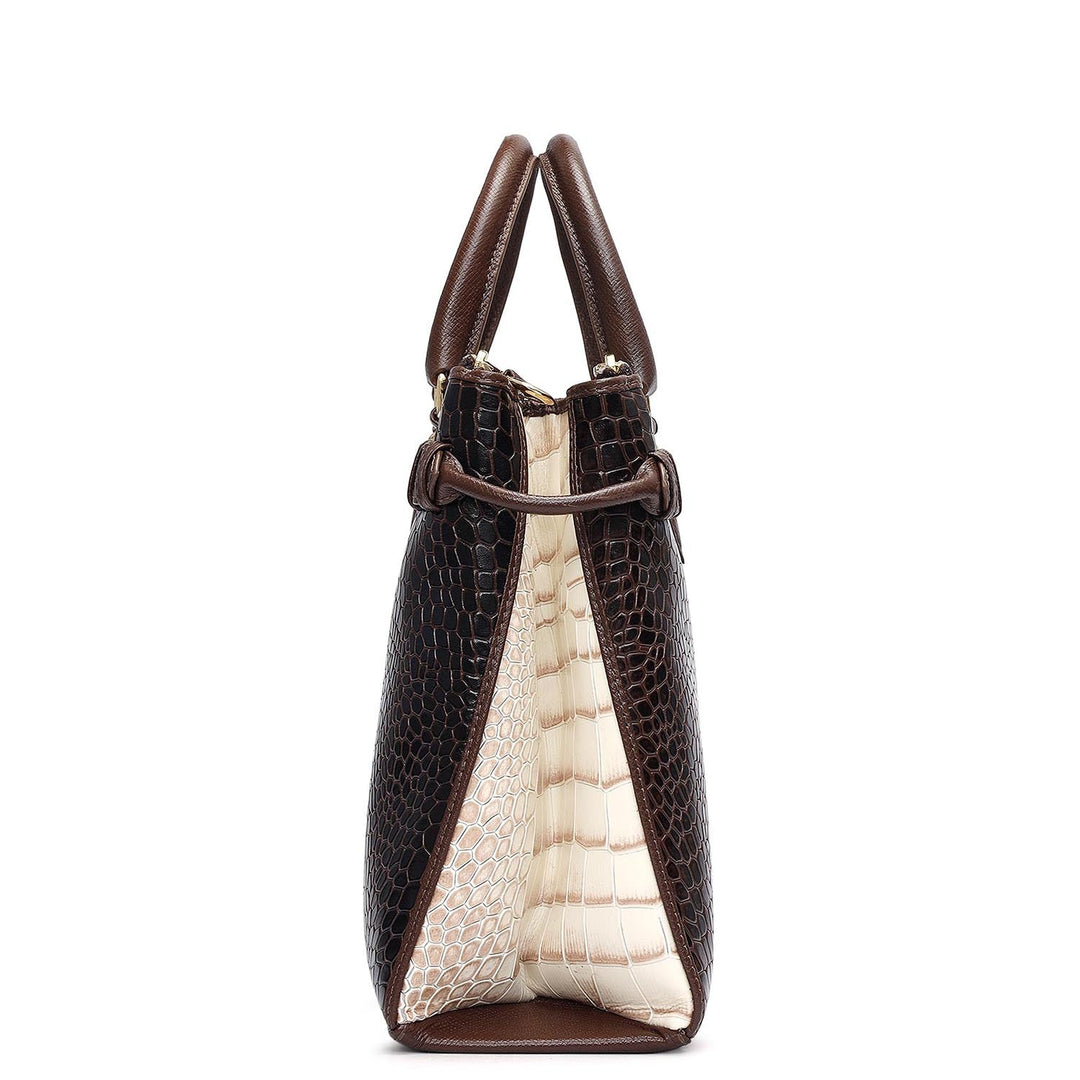 Medium Croco Leather Satchel - Walnut