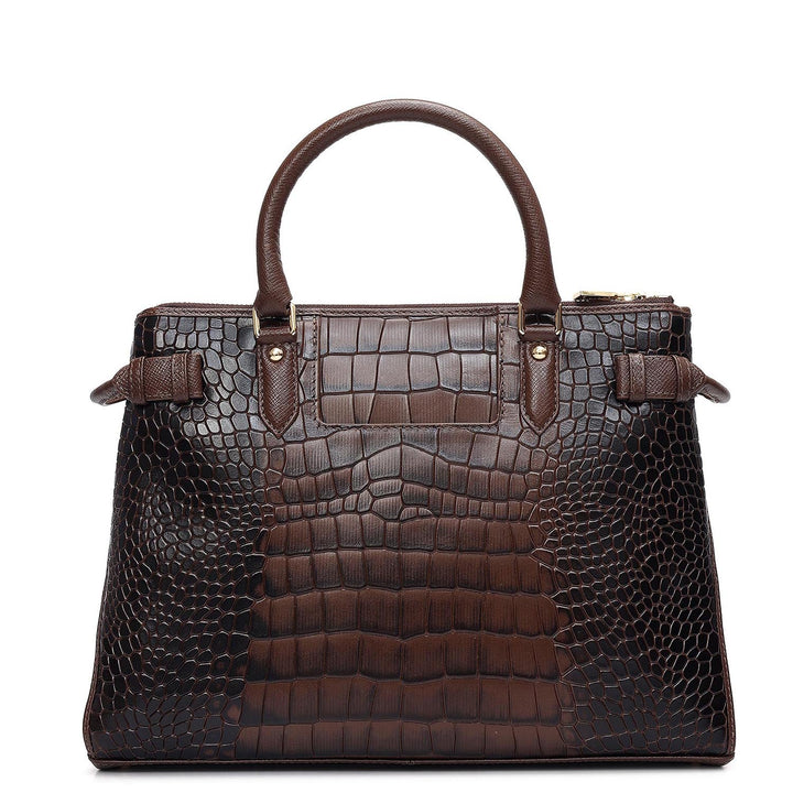 Medium Croco Leather Satchel - Walnut