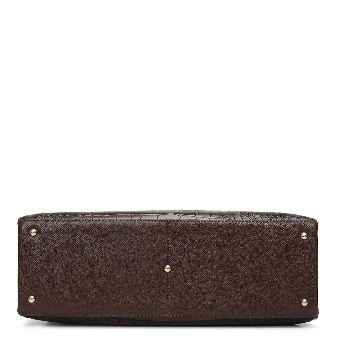 Medium Croco Leather Satchel - Walnut
