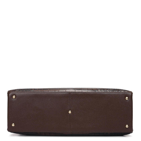 Medium Croco Leather Satchel - Walnut