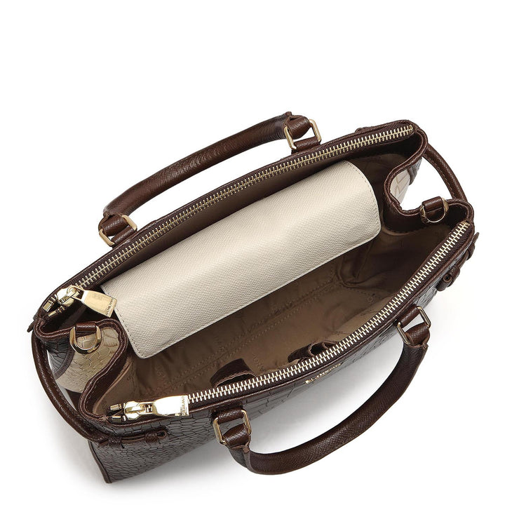 Medium Croco Leather Satchel - Walnut