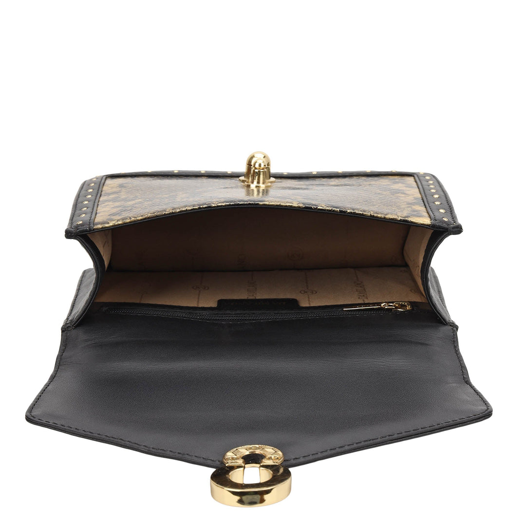 Snake Leather Top Handle Bag - Gold & Black