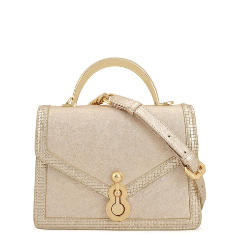 Small Metallic Leather Satchel - Gold