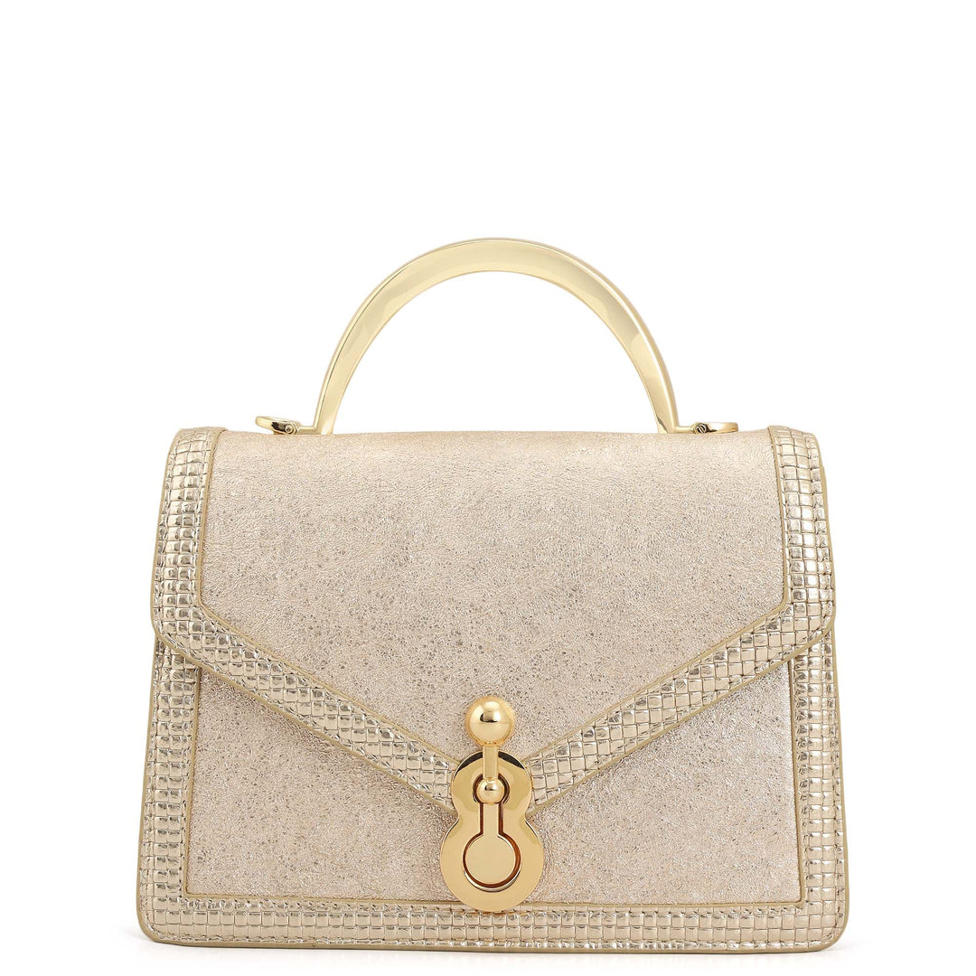 Small Metallic Leather Satchel - Gold