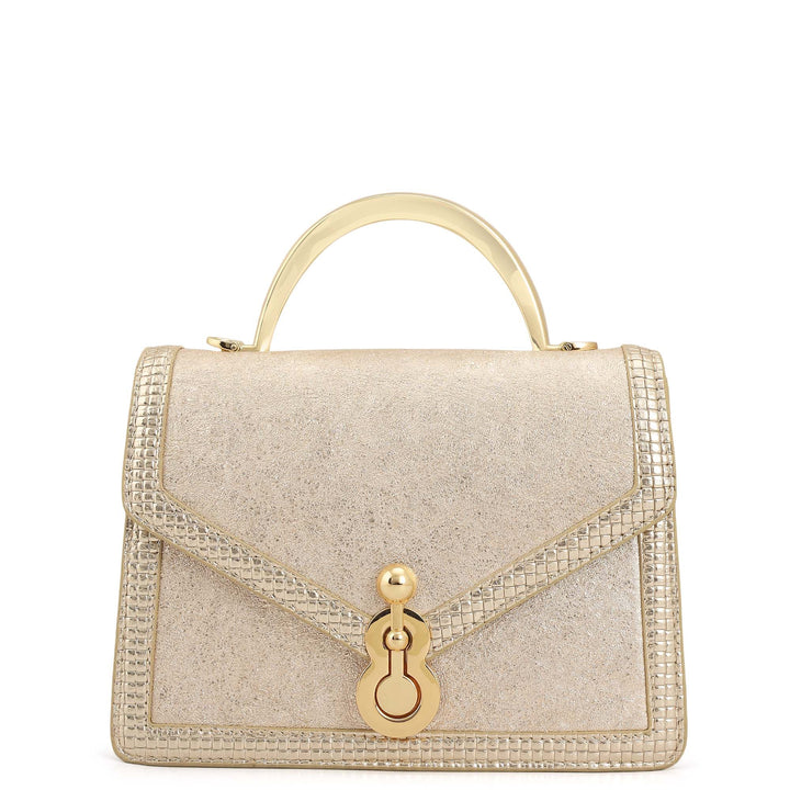 Small Metallic Leather Satchel - Gold