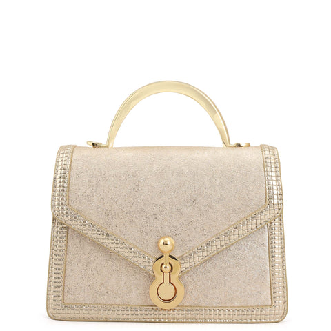 Small Metallic Leather Satchel - Gold