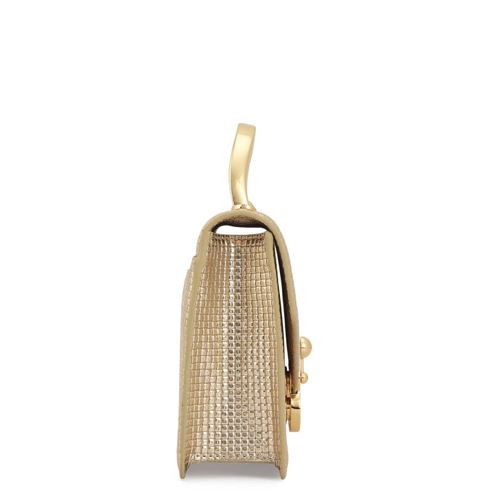 Small Metallic Leather Satchel - Gold