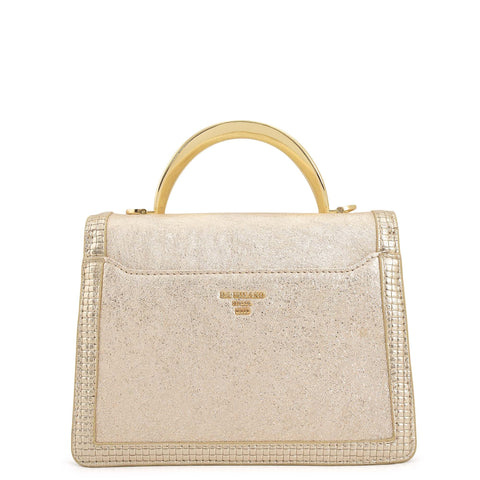 Small Metallic Leather Satchel - Gold