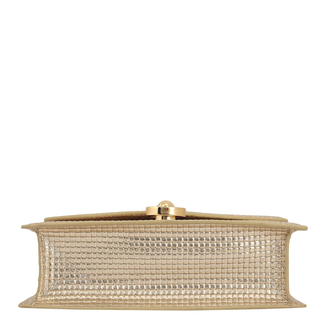 Small Metallic Leather Satchel - Gold