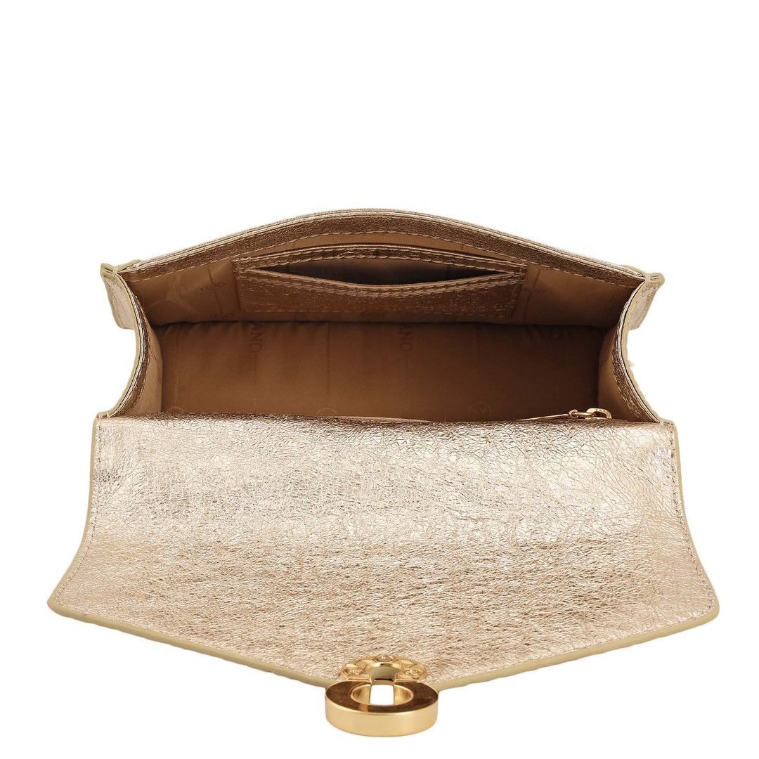 Small Metallic Leather Satchel - Gold