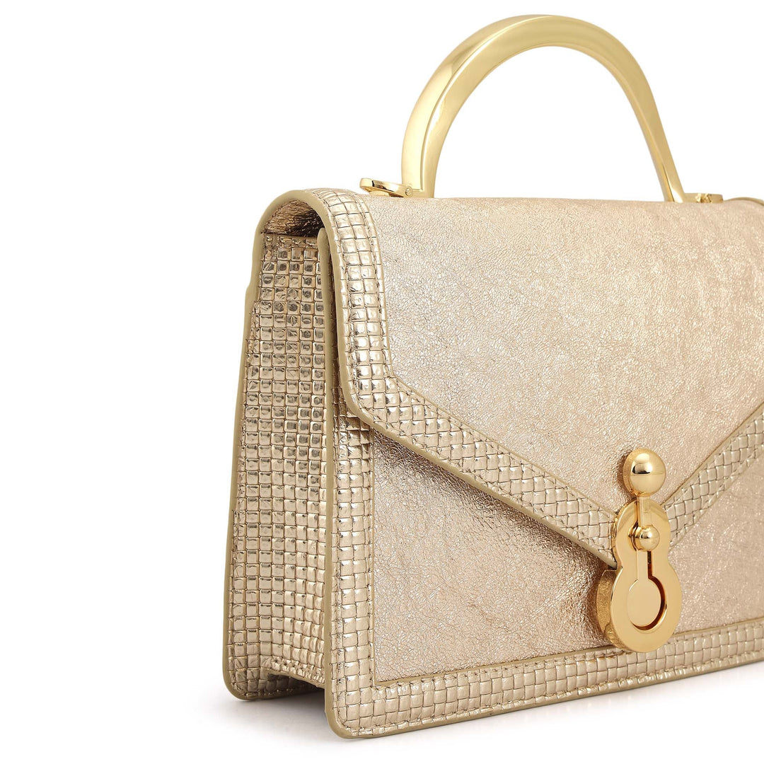 Small Metallic Leather Satchel - Gold