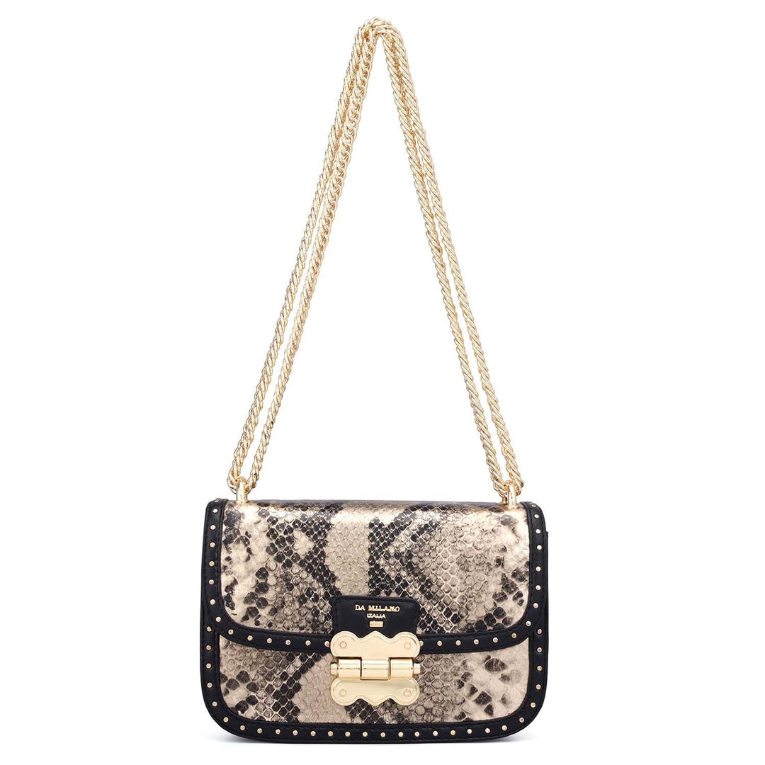 Small Snake Leather Shoulder Bag - Gold & Black