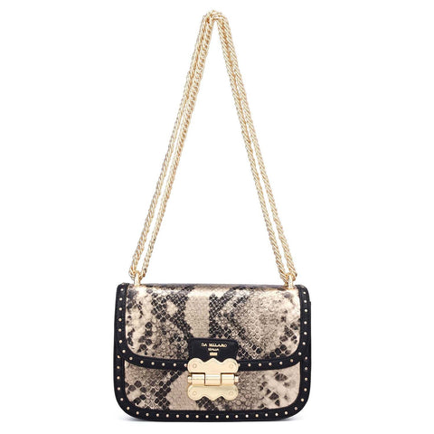Small Snake Leather Shoulder Bag - Gold & Black