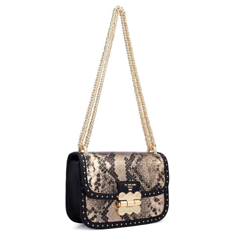Small Snake Leather Shoulder Bag - Gold & Black