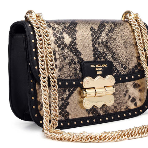 Small Snake Leather Shoulder Bag - Gold & Black