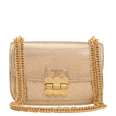 Small Metallic Leather Shoulder Bag - Gold