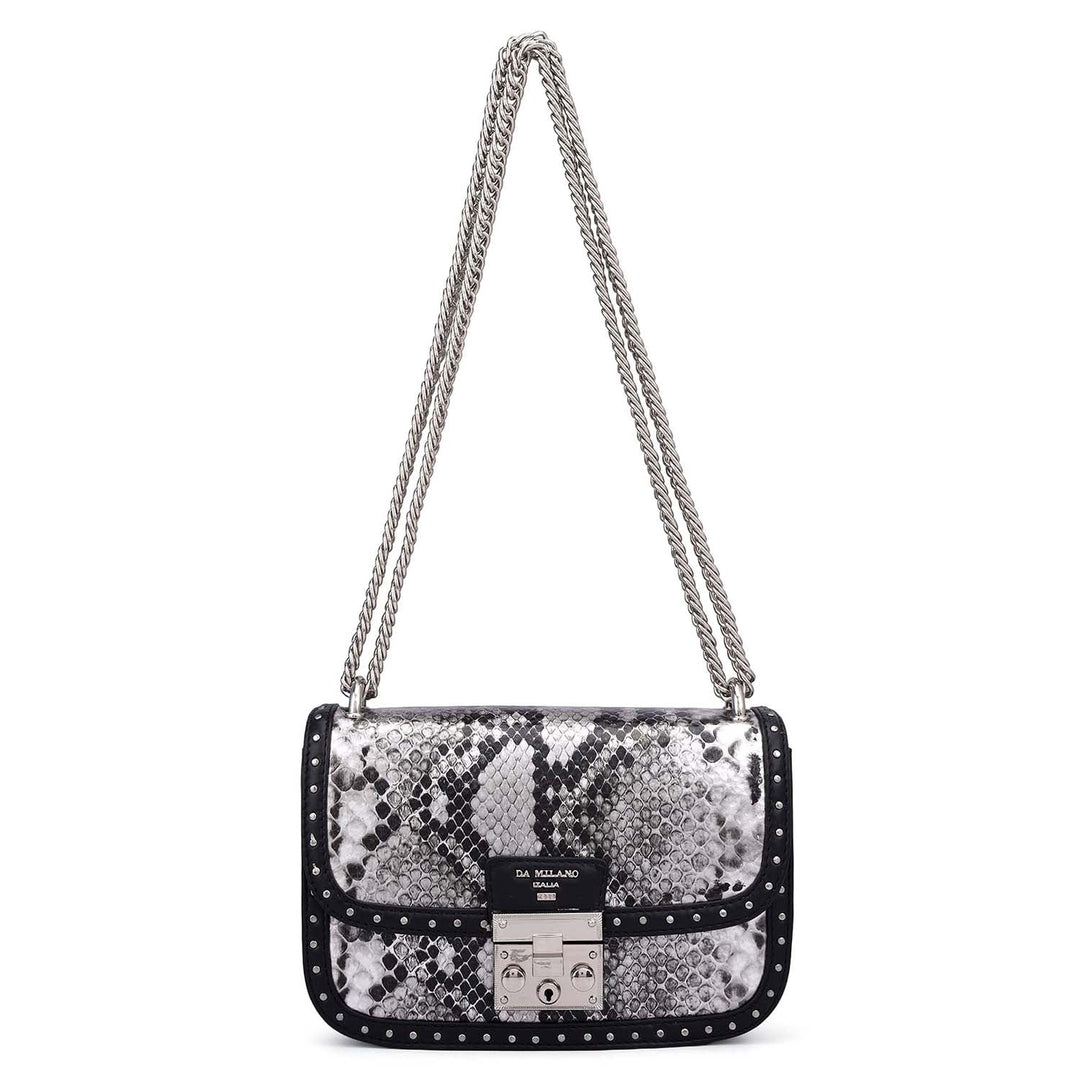 Small Snake Leather Shoulder Bag - Silver & Black