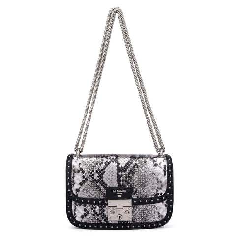 Small Snake Leather Shoulder Bag - Silver & Black