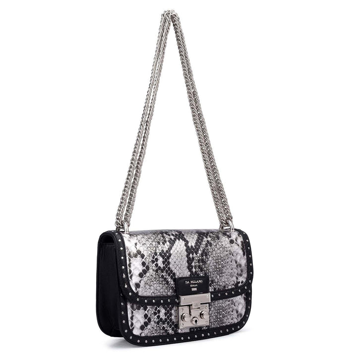 Small Snake Leather Shoulder Bag - Silver & Black