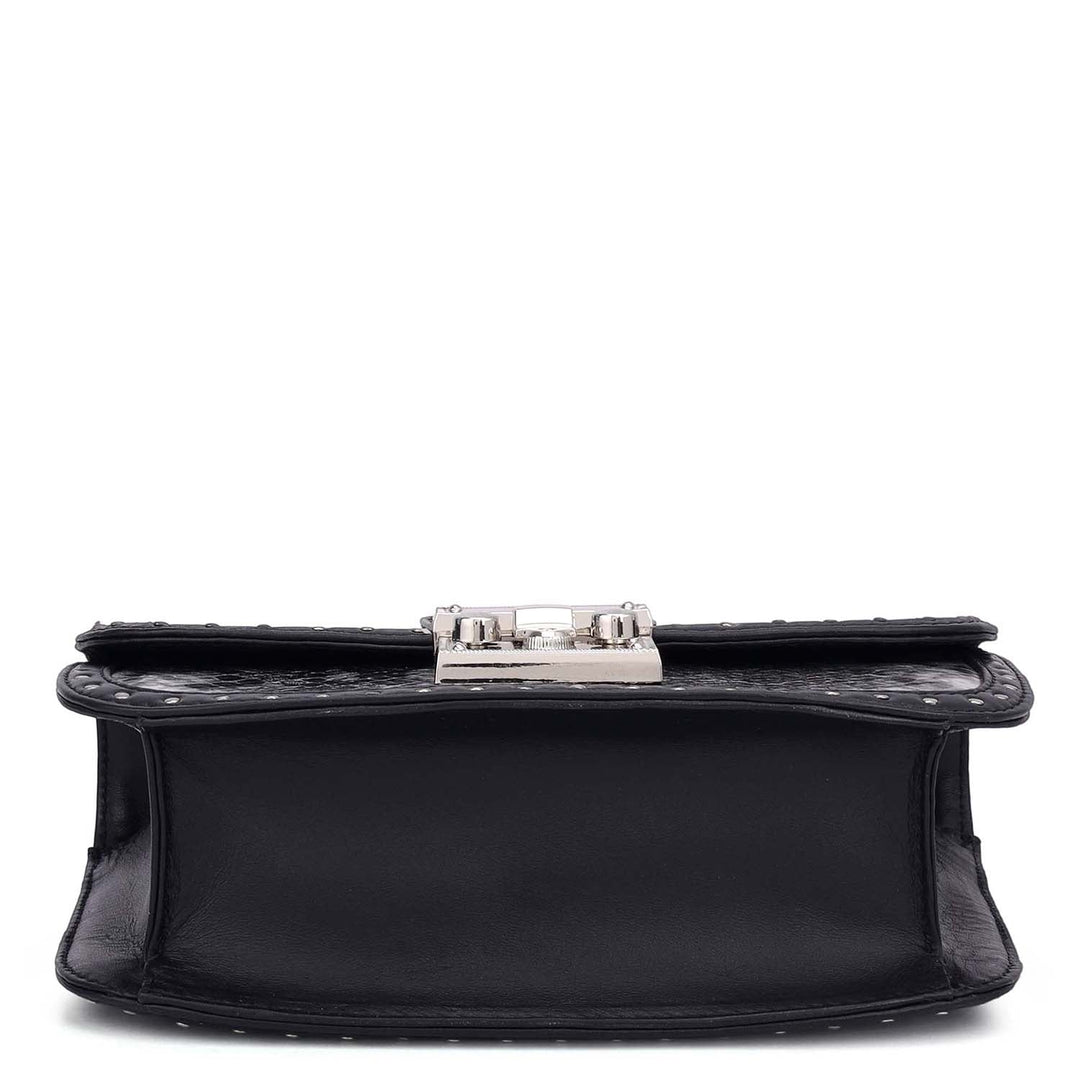 Small Snake Leather Shoulder Bag - Silver & Black