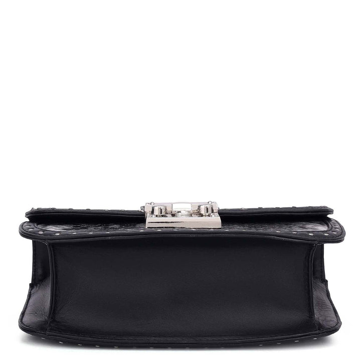 Small Snake Leather Shoulder Bag - Silver & Black